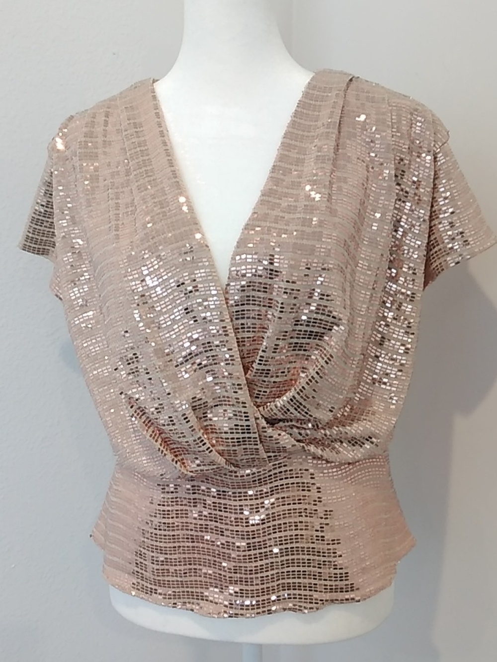 Adrianna Papell Blush Sequin Blouse Size 6P